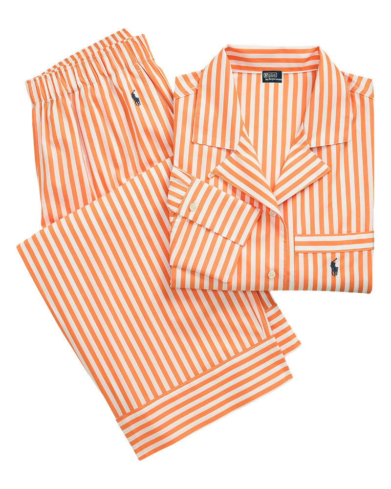 Polo by Ralph Lauren 4P8004-R2611 Tangerine Shirting Stripes Long Sleeves Pajamas Set Myselflingerie.com
