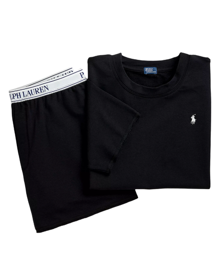 Polo by Ralph Lauren 4P8029-R2000 Black Club Terry Short Sleeve Shorts Pajamas Set Myselflingerie.com