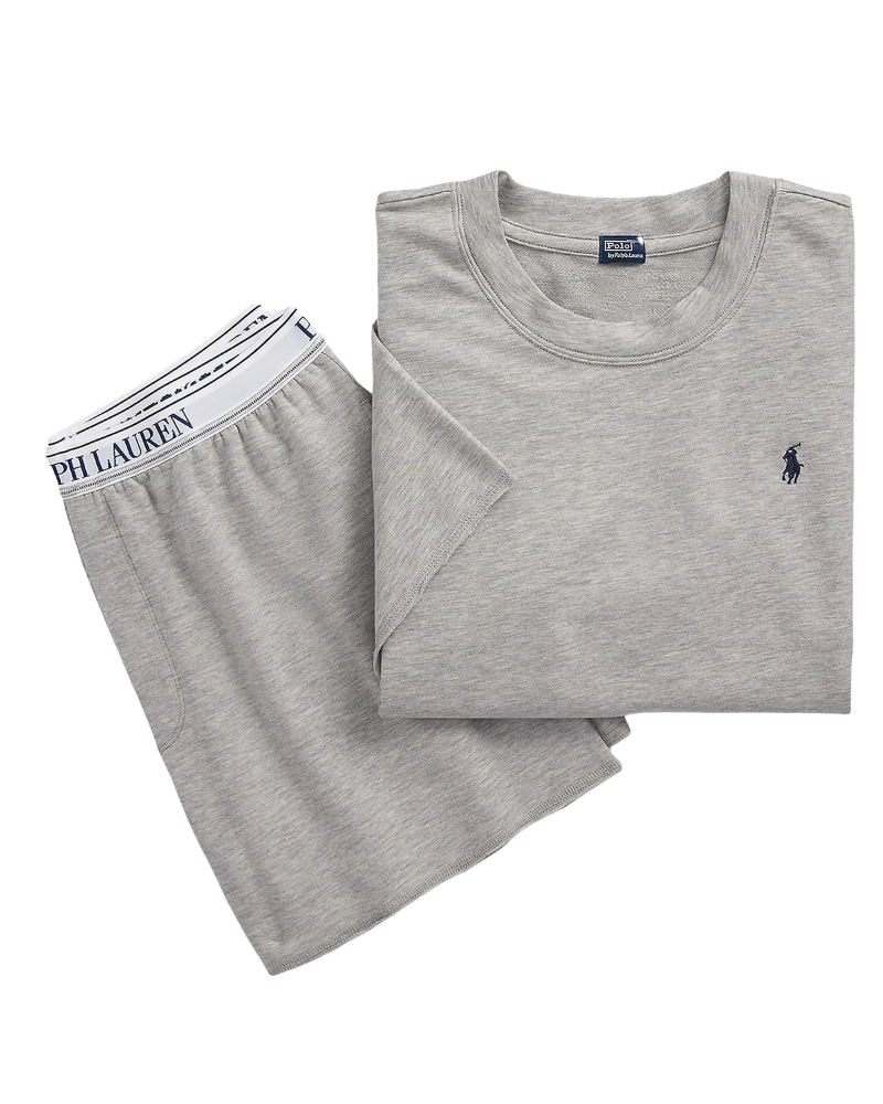 Polo by Ralph Lauren 4P8025-R2202 Heather Grey Club Terry Short Sleeve Shorts Pajamas Set Myselflingerie.com