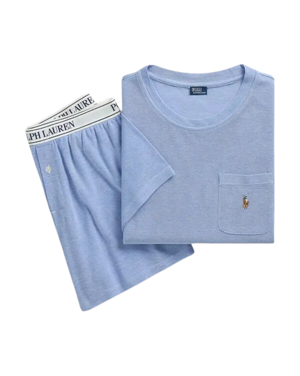 Polo by Ralph Lauren 4P0205-R2823 Ultramarine Knit Oxford Short Sleeve Shorts Pajamas Set Myselflingerie.com