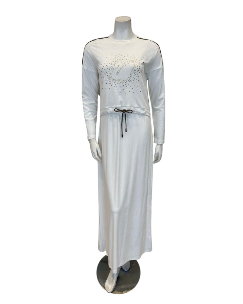 Mega Dreams 357663 Studded Swan White Modal Nursing Nightgown Myselflingerie.com