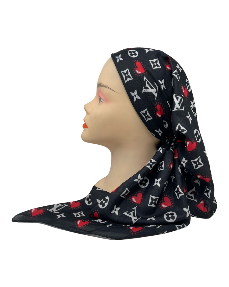 It's Younique TSFVP-OB-LV-BK Black LV Inspired Print Pre-Tied Open Back Bandanna with Velvet Grip Myselflingerie.com