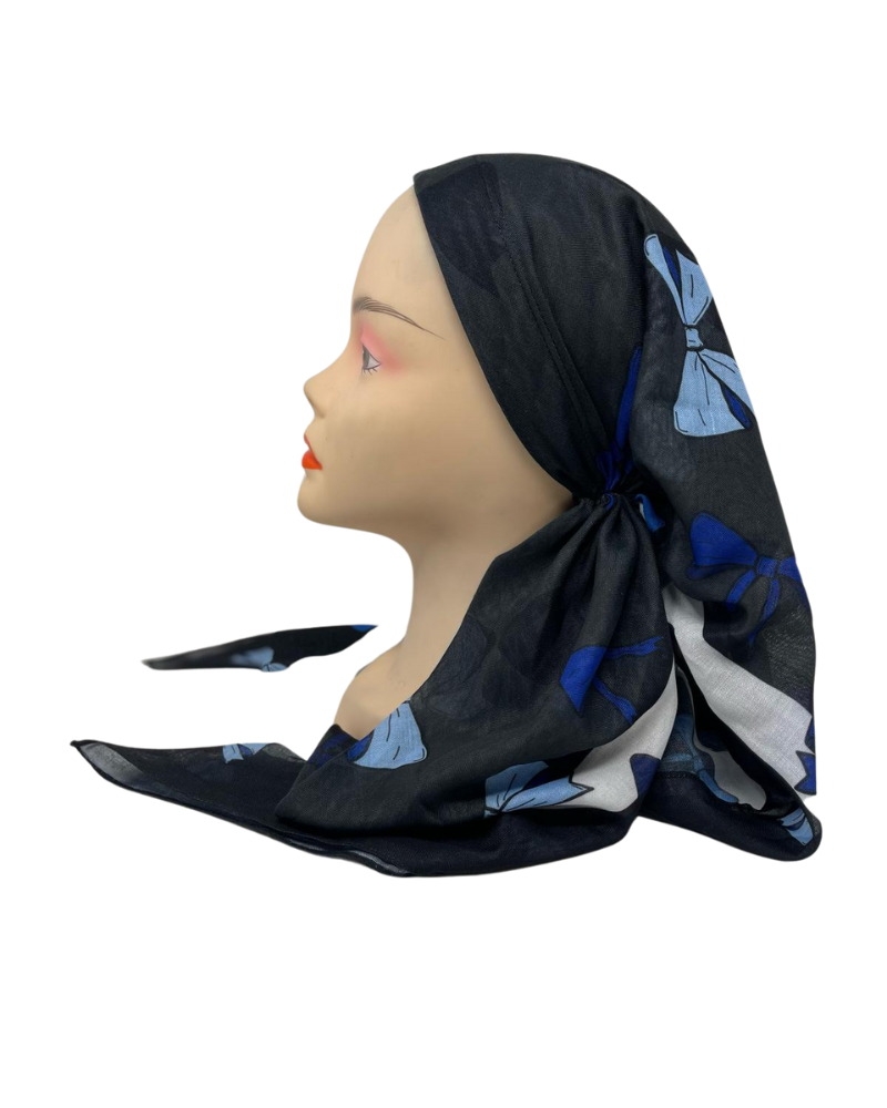 It's Younique OB-SB-BL Blue Short Bow Print Pre-Tied Open Back Bandanna with Velvet Grip Myselflingerie.com