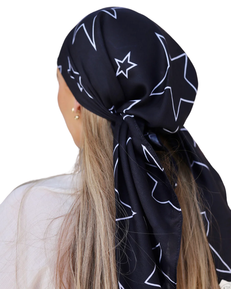 Scarf Bar Black & White Stars Solid Square Scarf with Invisible Grip Myselflingerie.com