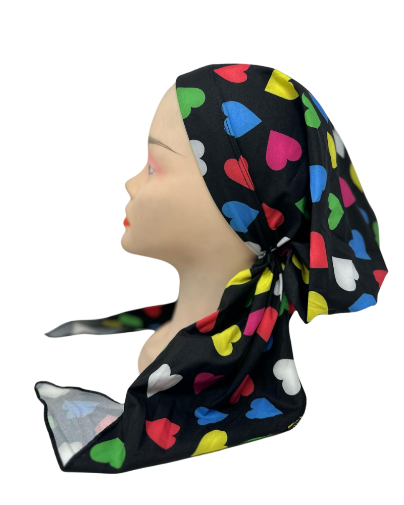 It's Younique PP-SWIM-HE Black Swim Colorful Hearts Pre-Tied Bandanna with Velvet Grip Myselflingerie.com