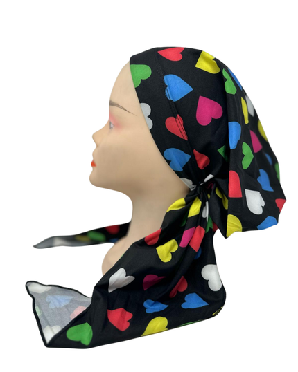 It's Younique PP-SWIM-HE Black Swim Colorful Hearts Pre-Tied Bandanna with Velvet Grip Myselflingerie.com