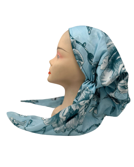 Nicsessories Light Blue Floral Toile Print Pre-Tied Bandanna with Full Grip Myselflingerie.com
