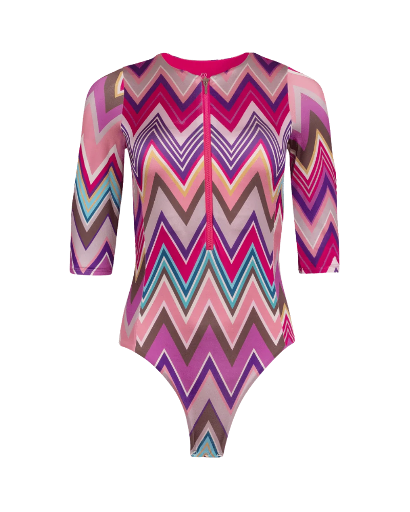 BB Brand BBSW017 Rose Large Pink Zigzag Full Coverage Foam Cups Zippered Swimsuit Myselflingerie.com