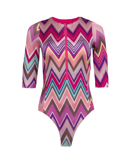 BB Brand BBSW017 Rose Large Pink Zigzag Full Coverage Foam Cups Zippered Swimsuit Myselflingerie.com