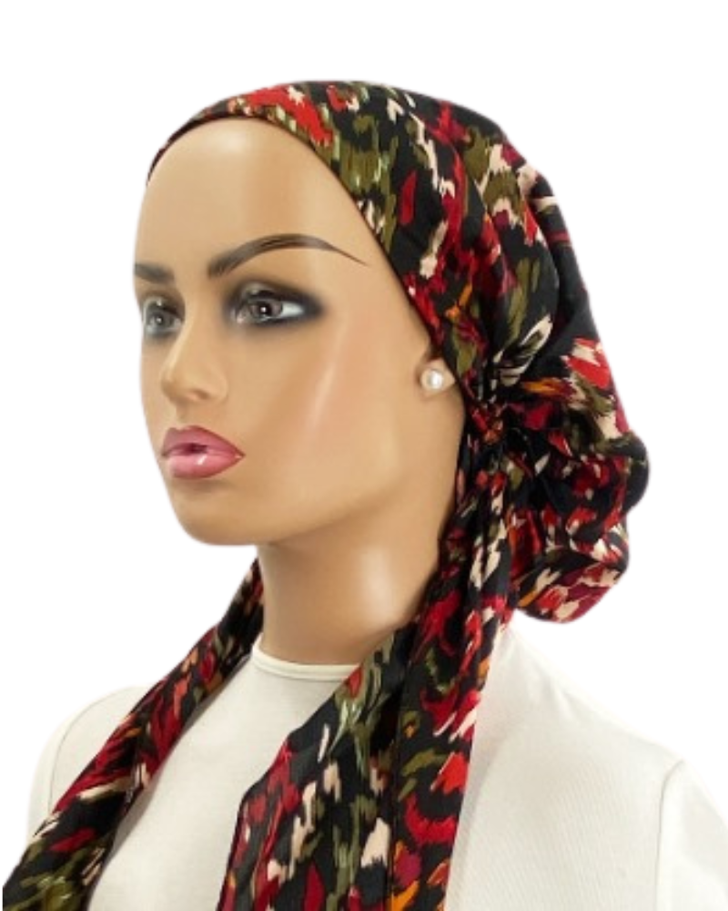 Ahead IT8010 Black/Burgundy Tide Mark Israeli Style Long Tails Pre-Tied Bandanna Myselflingerie.com
