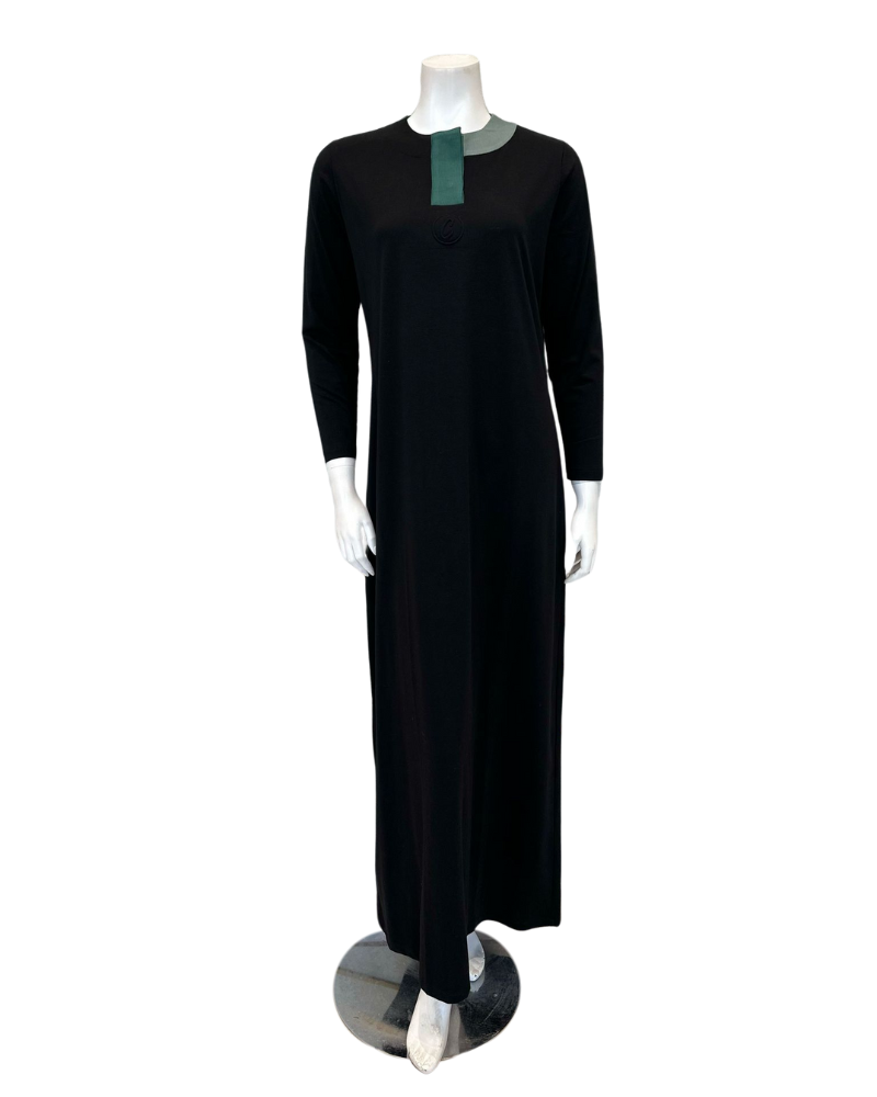 Chicolli N5088 Black/Multi Color Contrast Cotton Button Down Nightgown Myselflingerie.com