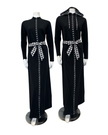 Runelli AN900 Pepita Trim Black Zippered Cotton Morning Robe w/ Removable Hood Myselflingerie.com
