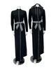 Runelli AN900 Pepita Trim Black Zippered Cotton Morning Robe w/ Removable Hood Myselflingerie.com