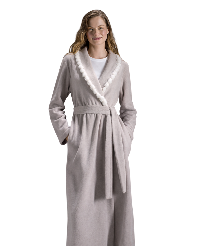 Iora Lingerie Dusty Mauve Pom Pom Trim Wrap Robe