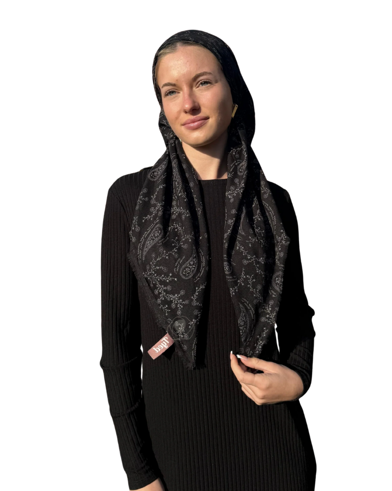 TYED Black Paisley Adjustable Pre-tied Bandanna with Velvet Grip Myselflingerie.com
