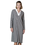 24428 Black & White Striped Shawl Collar Pull On Fleece Nightshirt