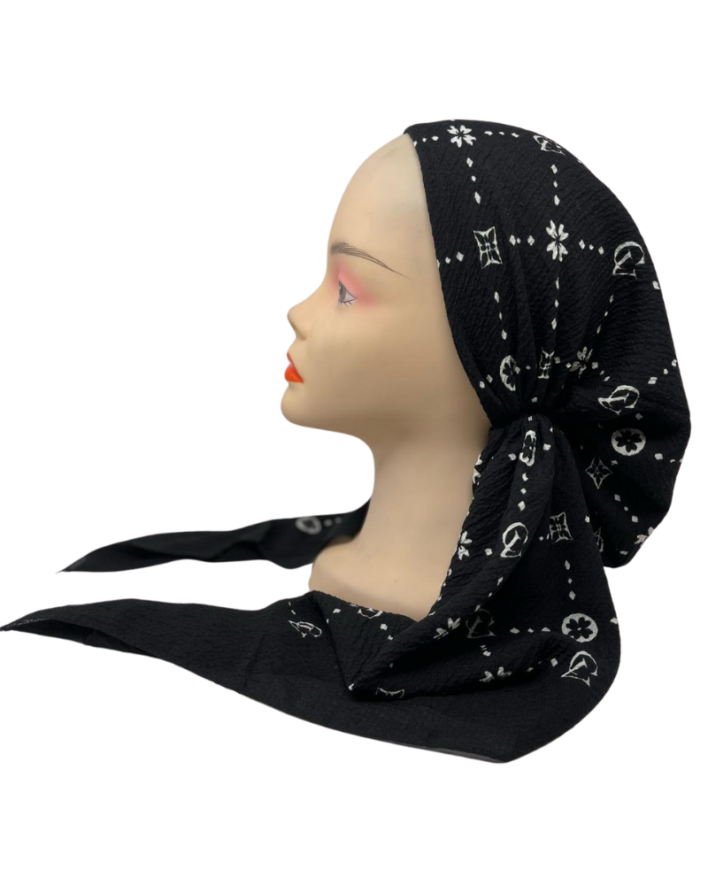 Revaz HS587A/W Black/White LV Adjustable Pre-Tied Bandanna with Velvet Grip Myselflingerie.com