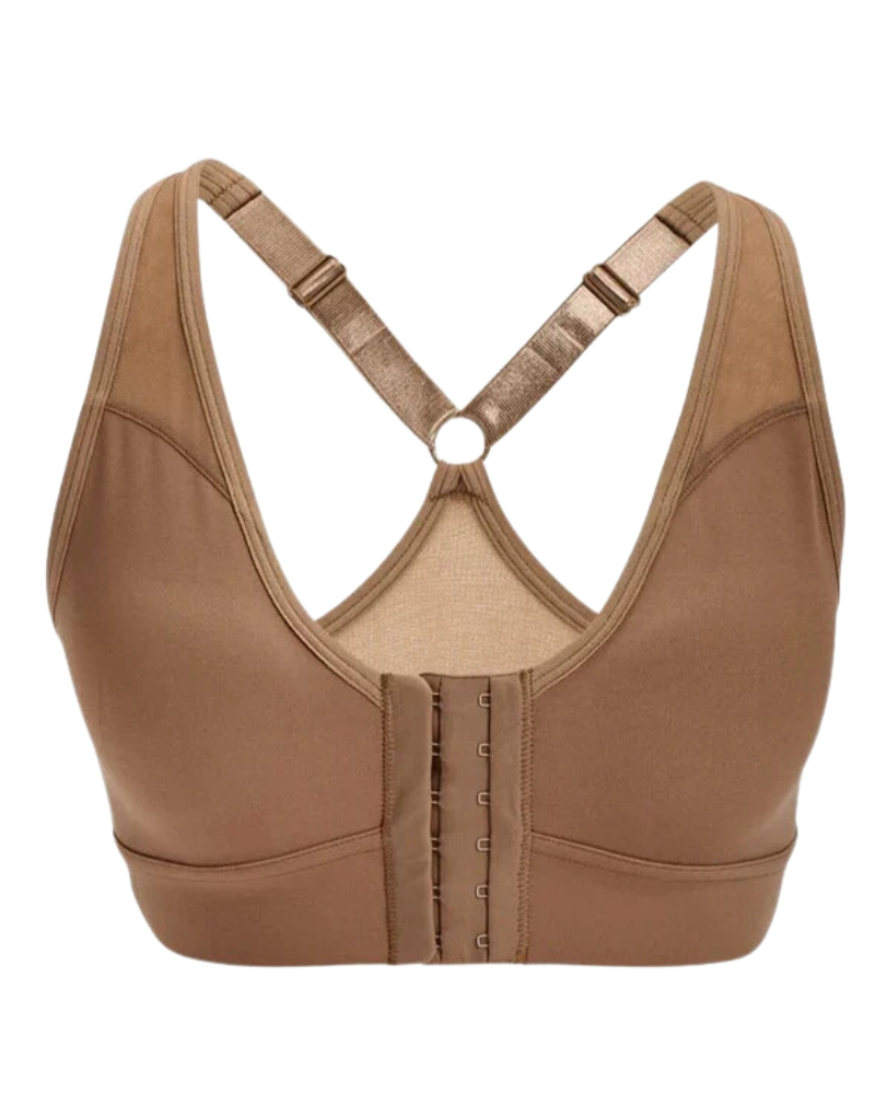 AnoOno AO-036 Sand Front Closure Compression Bianca Wire Free Bra with Removable Pads Myselflingerie.com