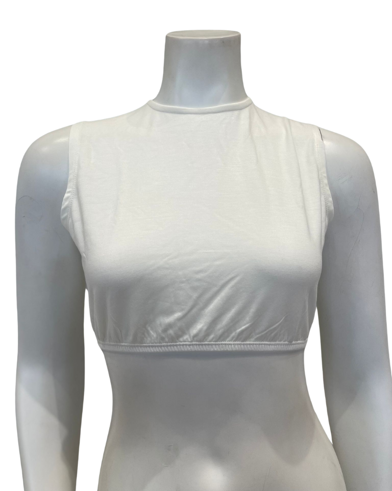 Gemsli SH368 Ivory Modal Sleeveless Crop Shell Adjustable Neck Myselflingerie.com