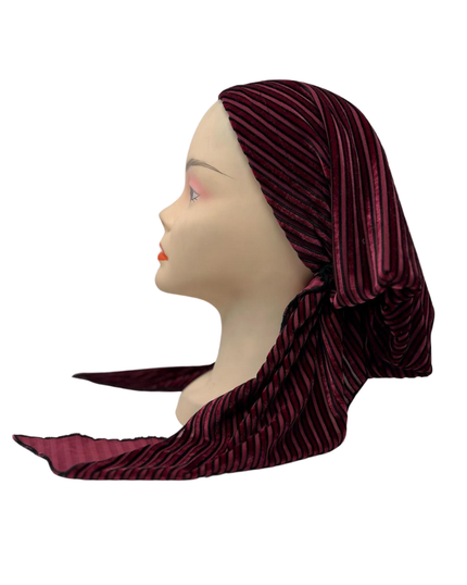 Triple Up BL893 Burgundy/Black Velvet Ribbed Lined Pre-Tied Bandanna Myselflingerie.com