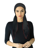 Cherie HA-DENIM-BKRD Black/Red Denim Jersey Stretch Adjustable Pre-Tied Bandanna Myselflingerie.com