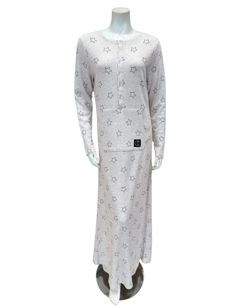 ORD PRO247012 Cream Stars Waffle Button Down Nightgown Myselflingerie.com