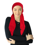 Cherie Red Design Jersey Stretch Adjustable Pre-Tied Bandanna