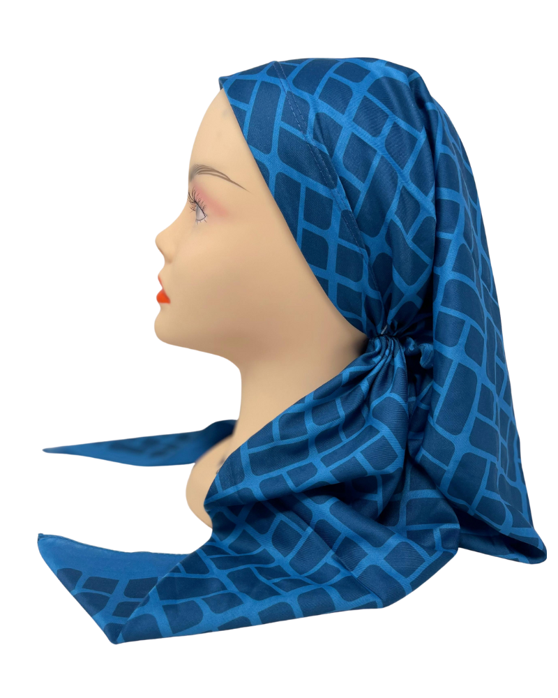 It's Younique OB-BRICK-BL Blue Bricks Pre-Tied Open Back Bandanna with Velvet Grip Myselflingerie.com