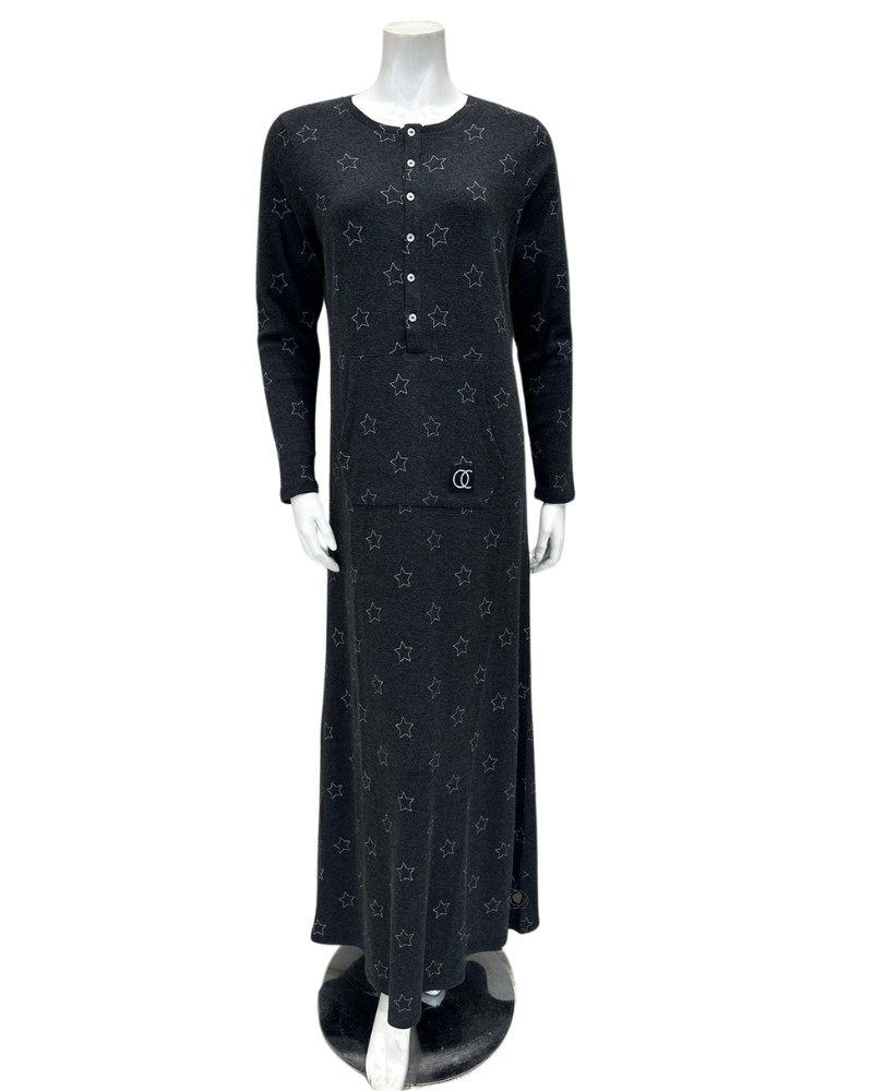 ORD PRO247011 Grey Stars Waffle Button Down Nightgown Myselflingerie.com