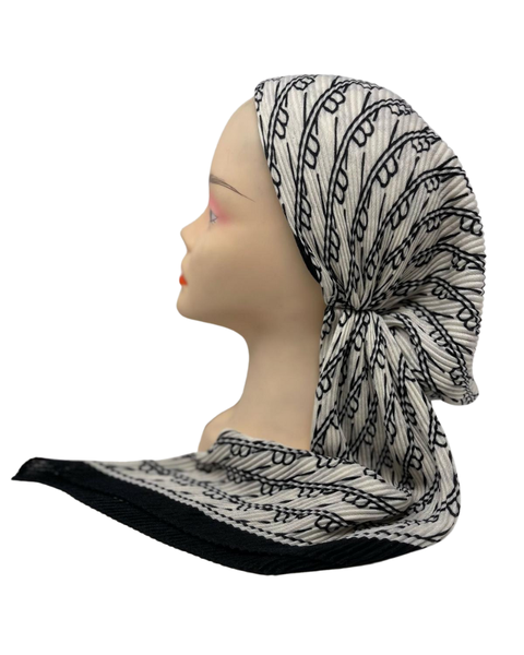 Revaz HS591A/W Black/White Crinkle Gucci Adjustable Pre-Tied Bandanna with Velvet Grip Myselflingerie.com