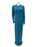 Angelice C-7259 Denim Blue Modest V Neck Ribbed Modal Nightgown Myselflingerie.com