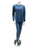 24515 Denim Blue Satin Trim Cotton Blend Pajamas Set