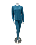 Angelice C-7143 Denim Blue Emblem Ribbed V Neck Modal Pajamas Set Myselflingerie.com