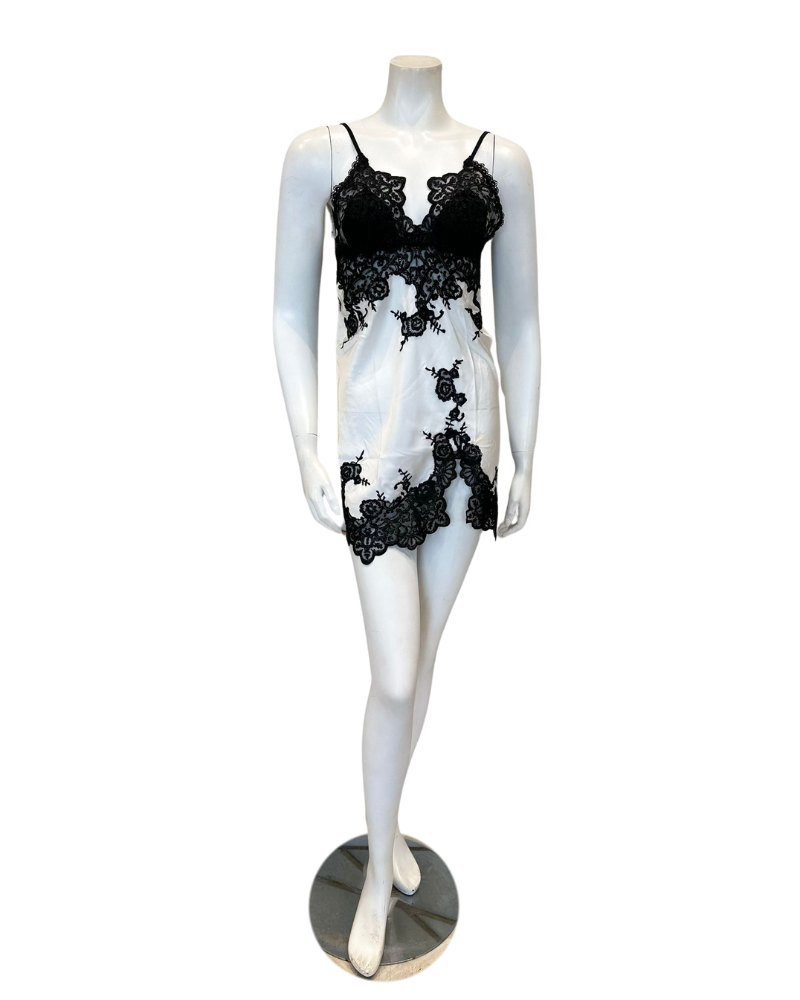 Isayes Lingerie Black Lace Detail Ivory Chemise – myselflingerie.com