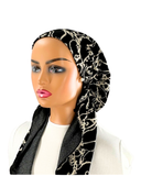 Ahead Black Cream Touch of Gold Israeli Style Long Tails Pre-Tied Bandanna