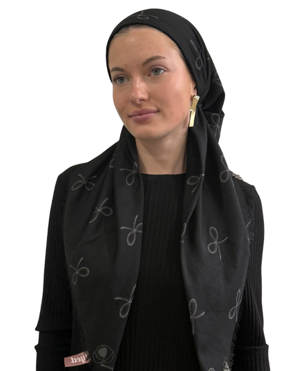 TYED Black Dainty Bow Adjustable Pre-tied Bandanna with Velvet Grip Myselflingerie.com