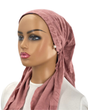 IT2411-25 Dusty Rose Classic Contrast Israeli Style Long Tails Pre-Tied Bandanna