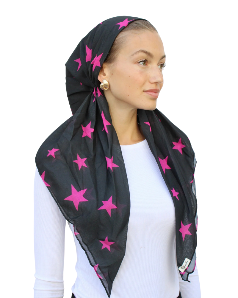 Scarf Bar Hot Pink Stars Classic Pre-Tied Bandanna with Velvet Grip