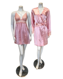 16050C4 + 26760C4 Powder Rose Lace Bust Support Chemise & Wrap Set