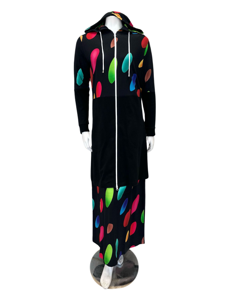 ESPi ANT230 Multi Color Circles Print Black Cotton Teen Hoodie Myselflingerie.com