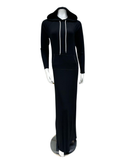 Velvet AL761BLK Black Ribbed Modal Pull On Nightgown with Hoodie Myselflingerie.com