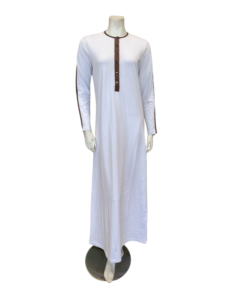 Nico Italy AN823WT White with Tan Trim Snap Front Cotton Nightgown Myselflingerie.com