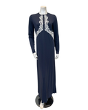 Pen-ky 12957 Carbon Blue Wing Style Lace Trim and Cuff Cotton Button Down Nightgown Myselflingerie.com