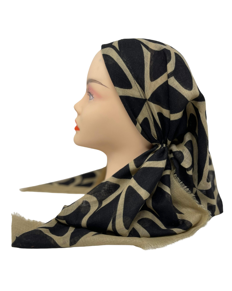 It's Younique OB-FOL-BLK Black/Beige Foliage Pre-Tied Open Back Bandanna with Velvet Grip Myselflingerie.com