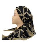 It's Younique Black/Beige Foliage Pre-Tied Open Back Bandanna with Velvet Grip