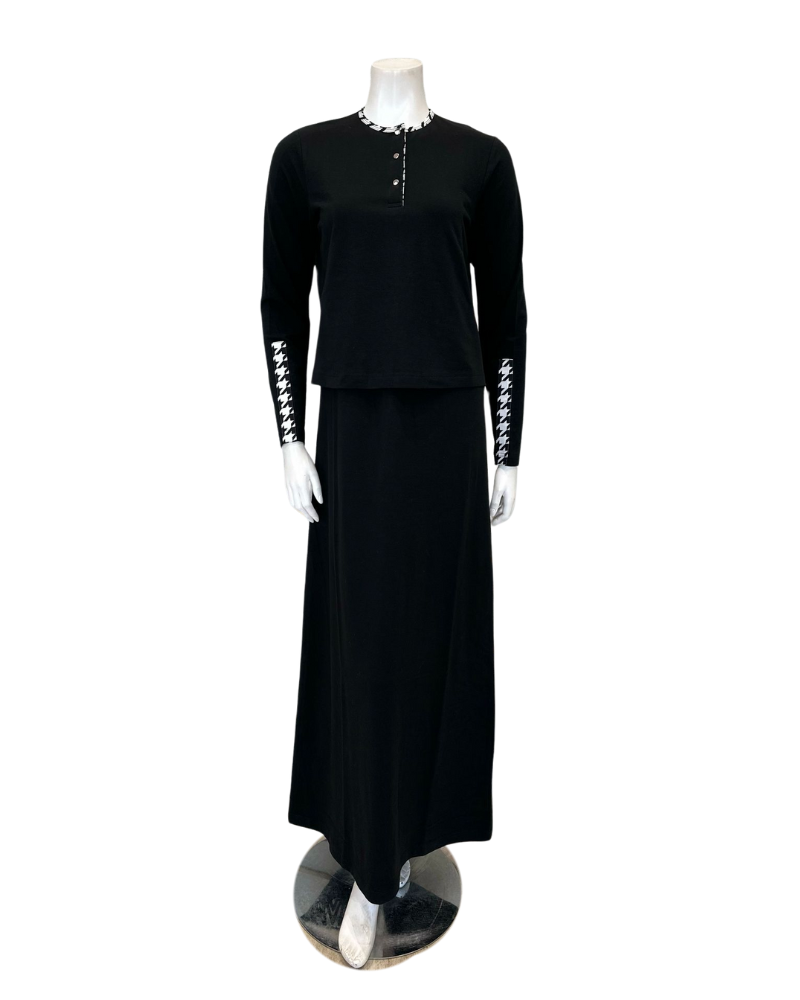 Nico Italy AN1802 Black Pepita Trim Cotton Nursing Nightgown Myselflingerie.com