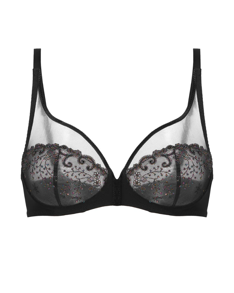 Simone Perele 12X319 Gem Black Delice Sheer Plunge Underwire Bra Myselflingerie.com