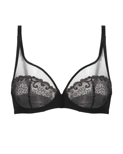 Simone Perele 12X319 Gem Black Delice Sheer Plunge Underwire Bra Myselflingerie.com