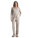 Iora Lingerie Beige/White Striped Sherpa Pockets 100% Cotton Pajamas Set
