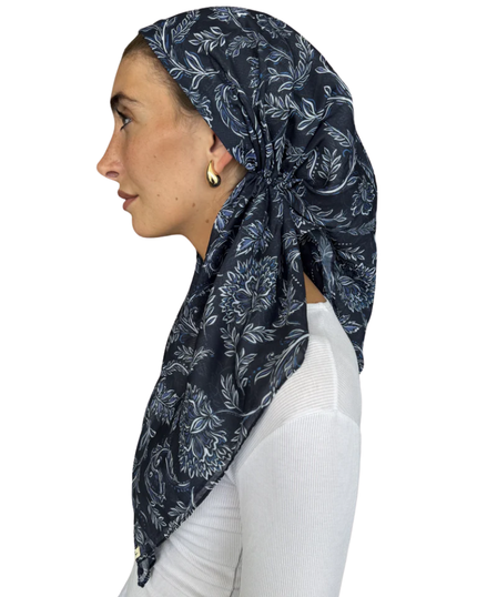 Scarf Bar Navy Motif Open Back Adjustable Pre-Tied Bandanna with Velvet Grip Myselflingerie.com